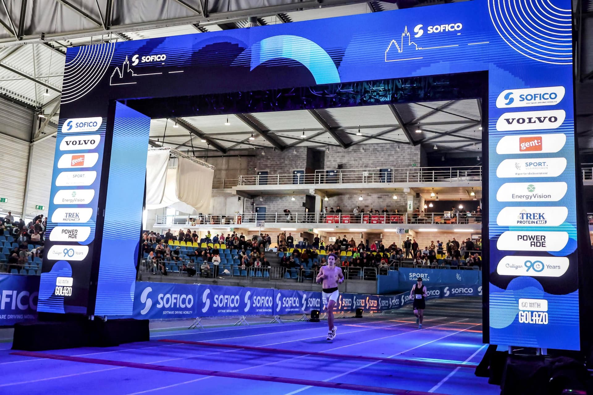 The finish inside the indoor stadium